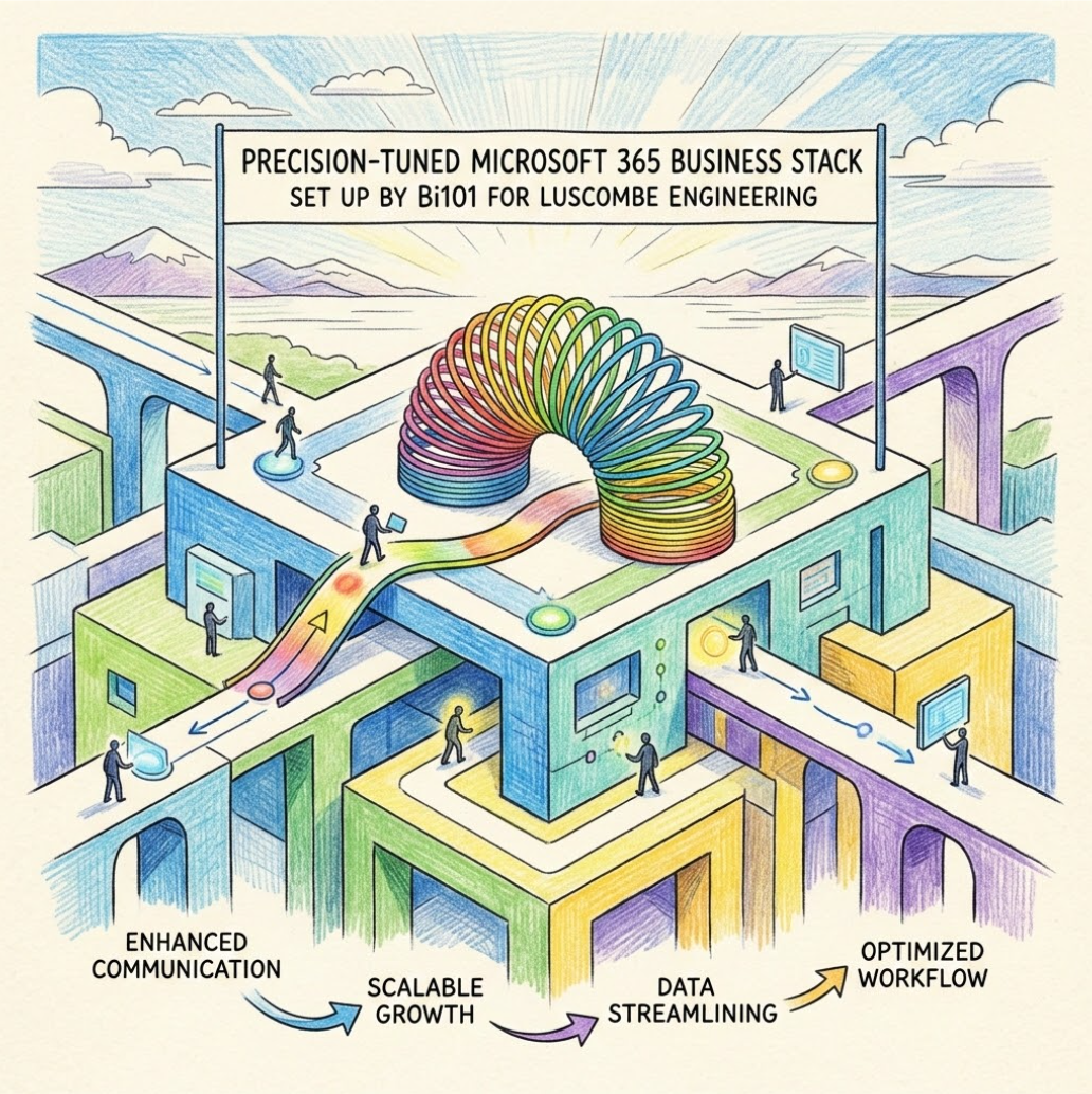A simple image showing a simplified, clean digital landscape, a slinky representing the 